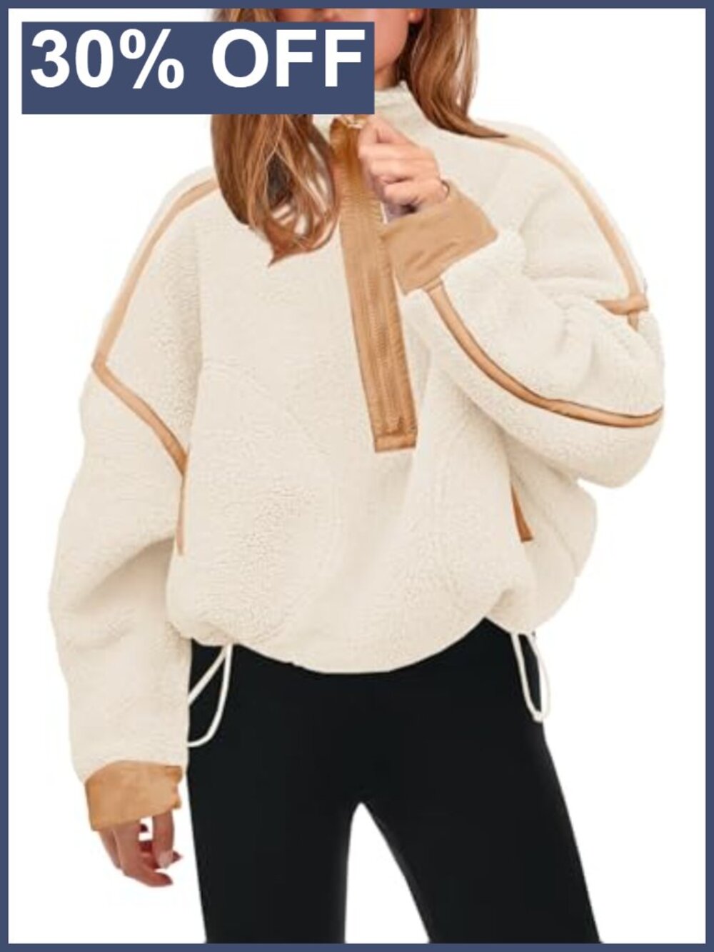 Womens Half Zip Fleece Pullover Sherpa Jacket Zip Pockets Cozy Winter